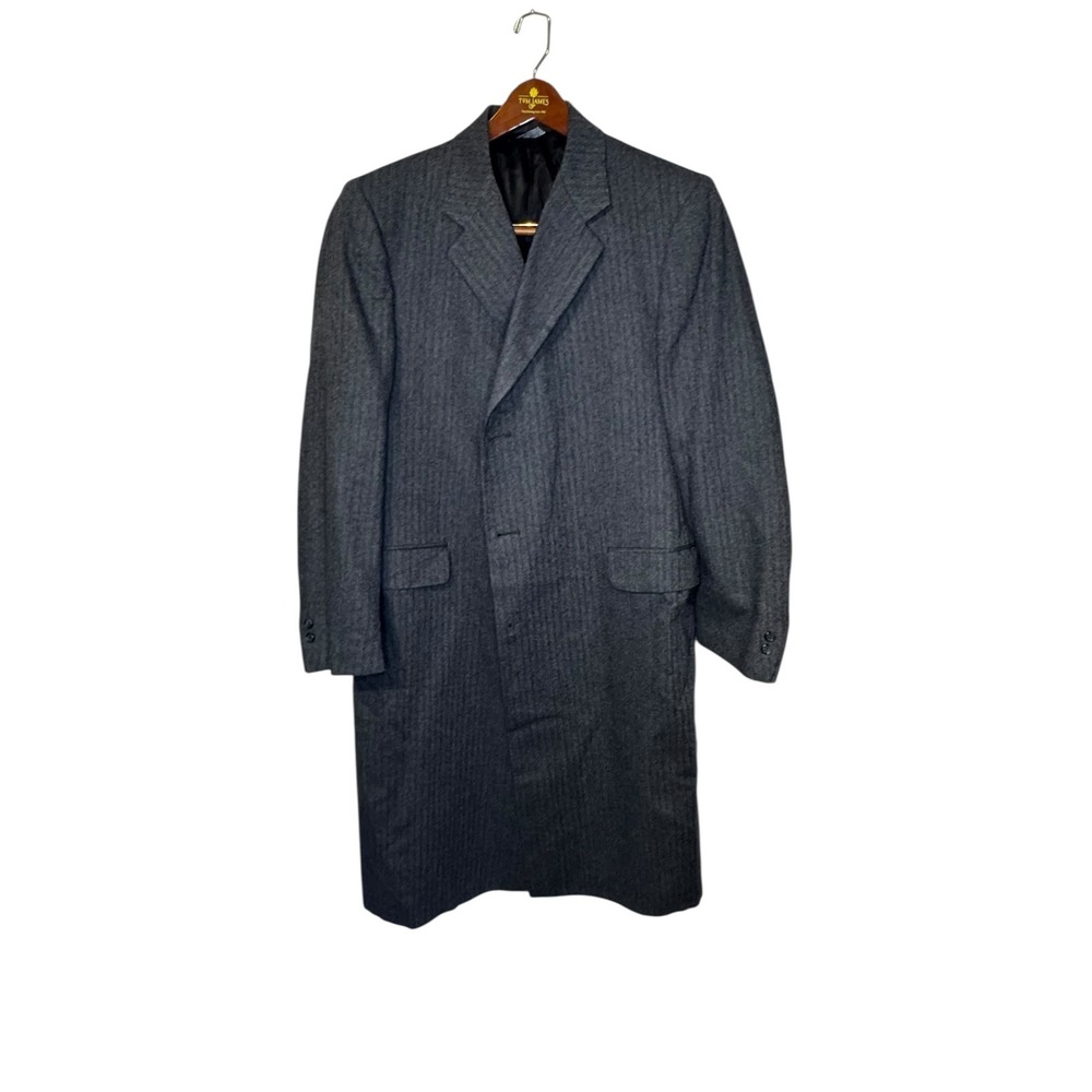 The Fashion Post Mens Overcoat Wool‎ Herringbone Button Front Lined Gray Large